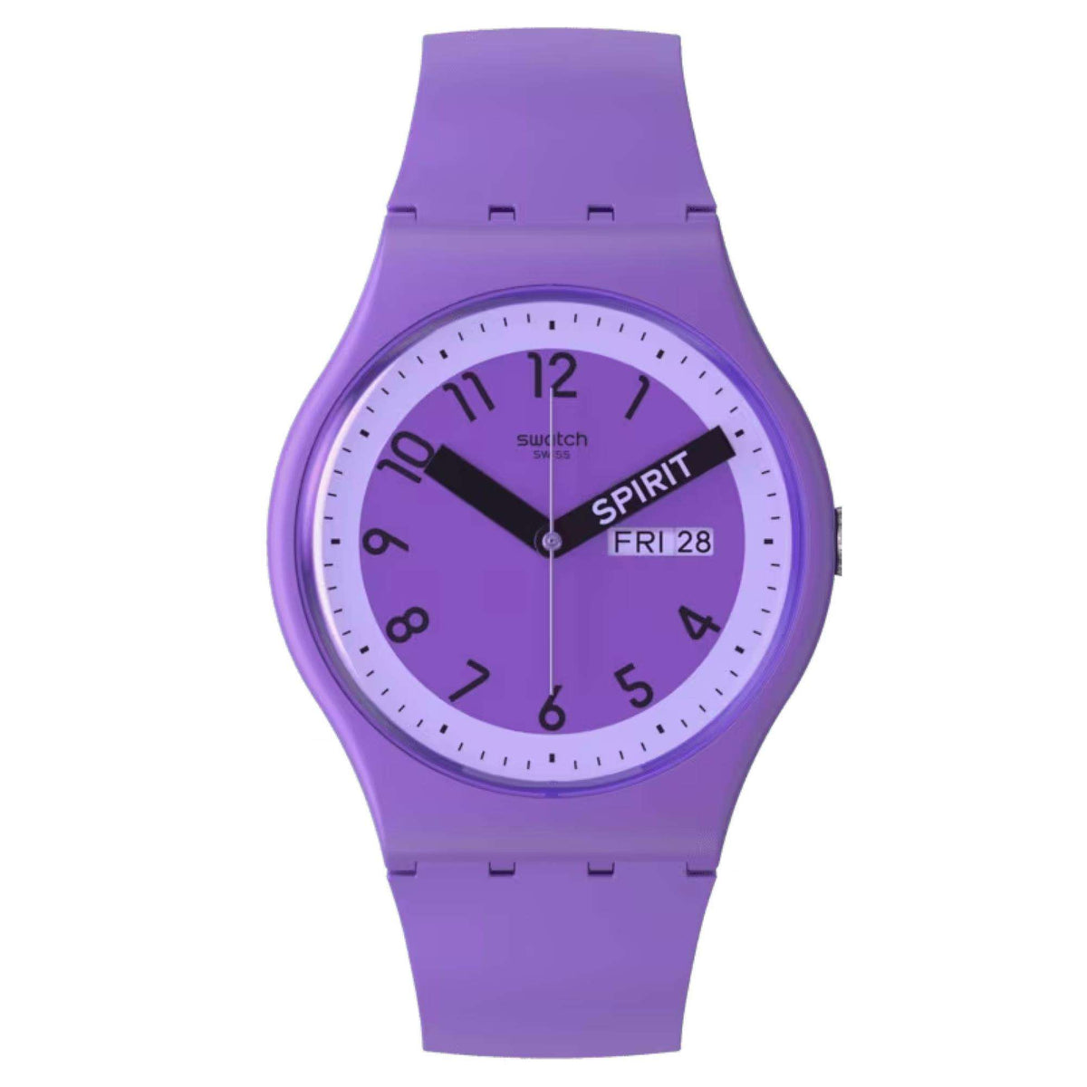 Violet quartz wristwatch with purple dial and purple silicone strap