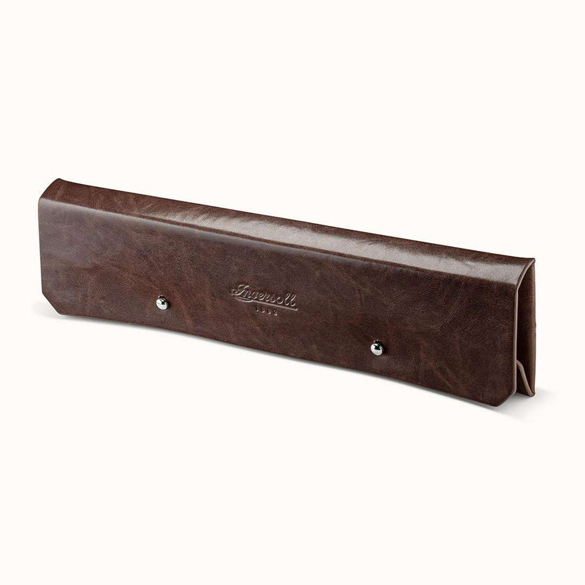 Brown leather watch strap in a fitted black storage sleeve with Ingersoll branding.