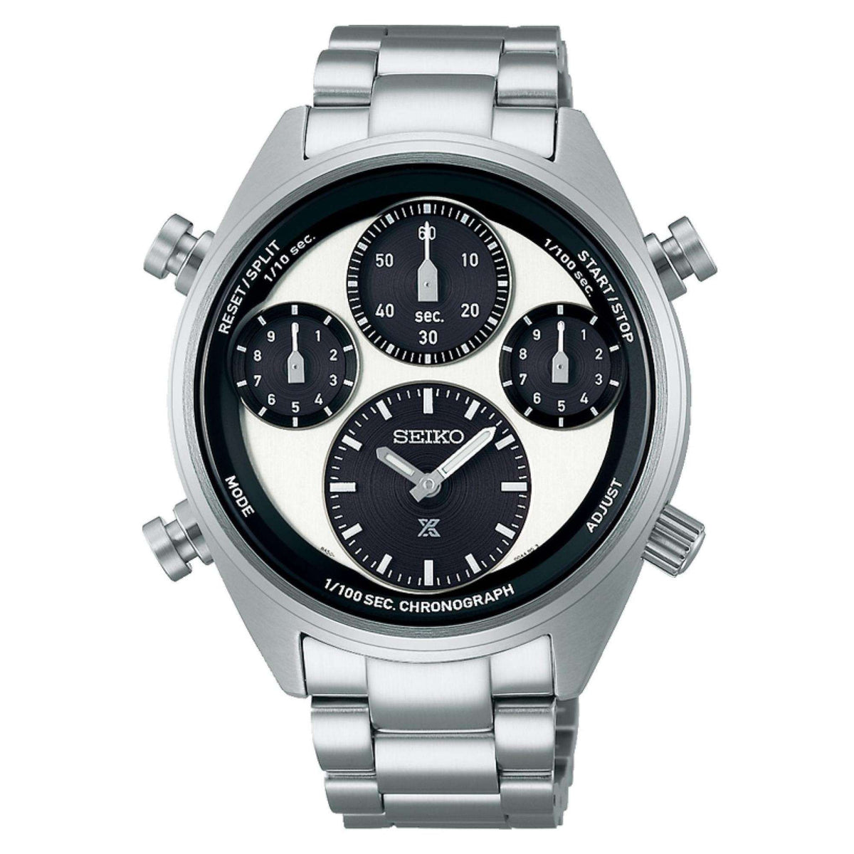 Seiko Prospex Speedtimer SFJ001P1 white and black panda dial front view