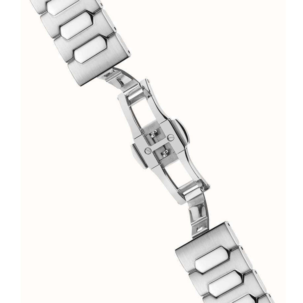 Steel link bracelet for men's Ingersoll automatic watch with clasp and polished links
