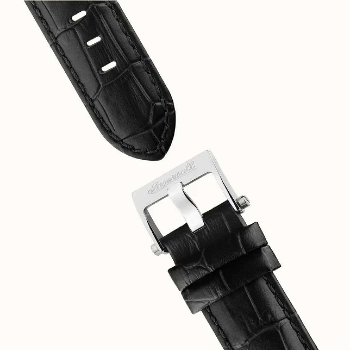 Ingersoll men’s watch black leather strap with metal buckle and clasp
