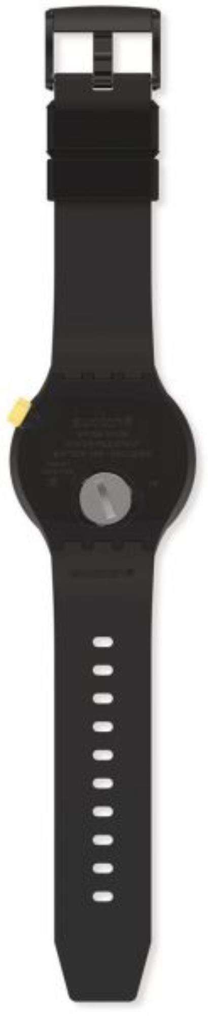 Black silicone watch strap with white adjustment holes and black clasp underside.
