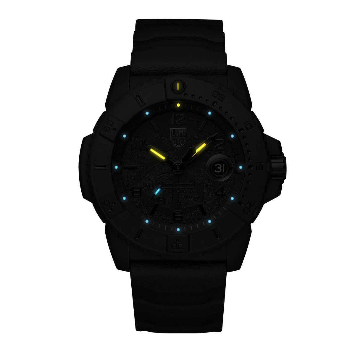 Luminox Navy SEAL 45mm quartz watch with luminous black dial and rubber strap