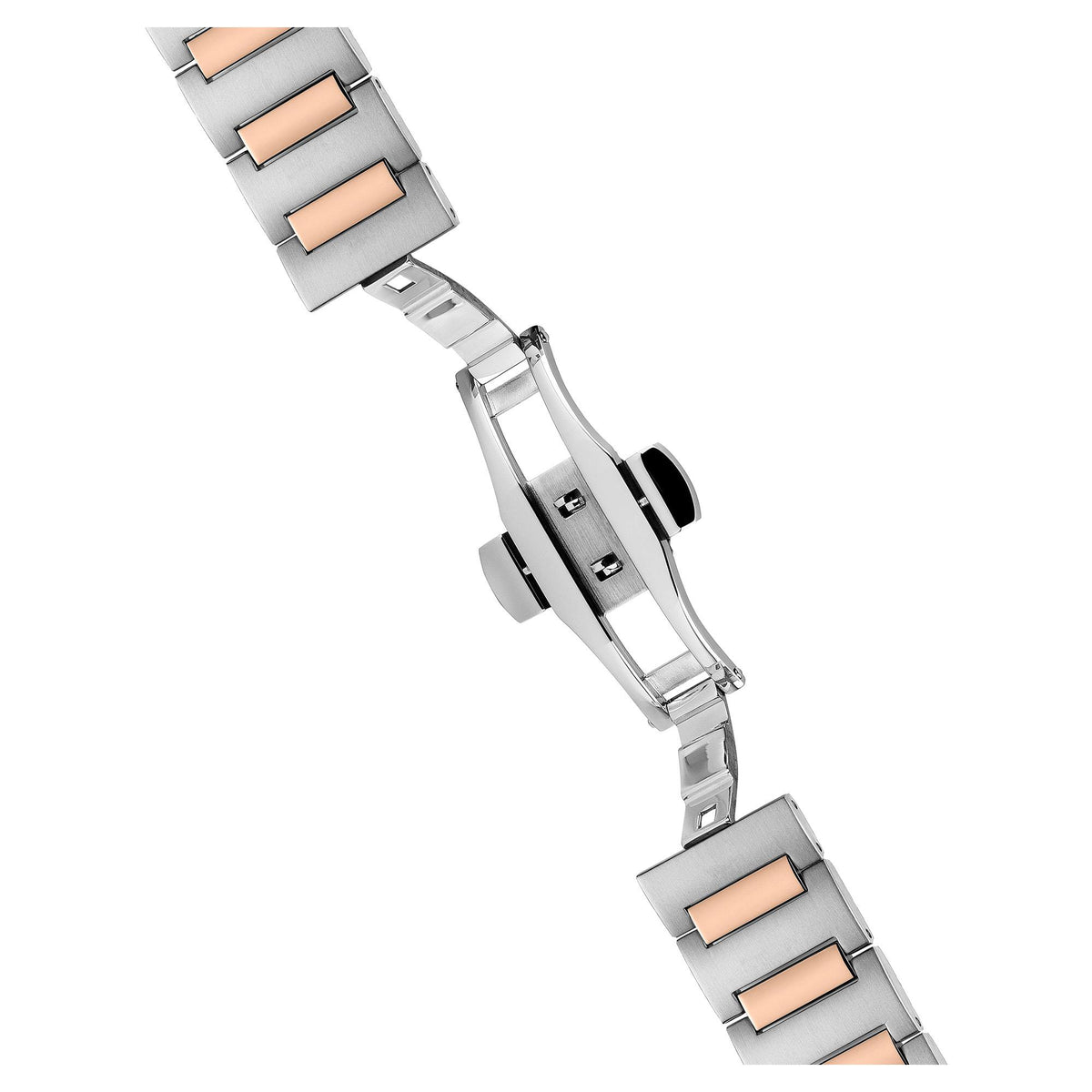 Two-tone stainless steel bracelet with grey links and rose-gold inset accents