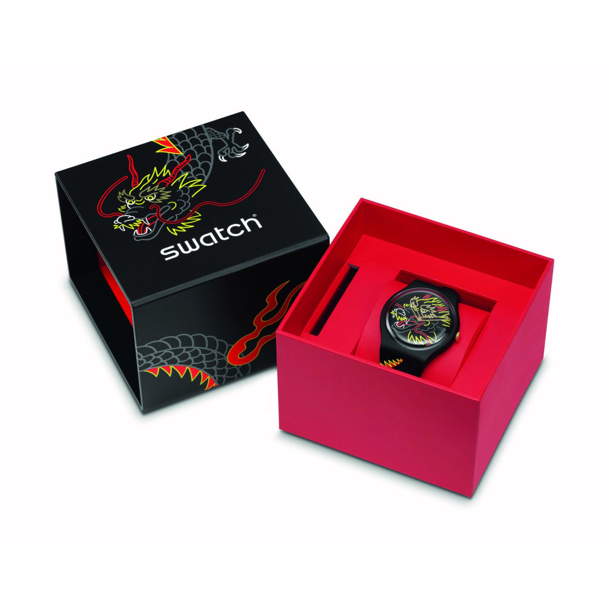 Dragon watch in red gift box with black display case