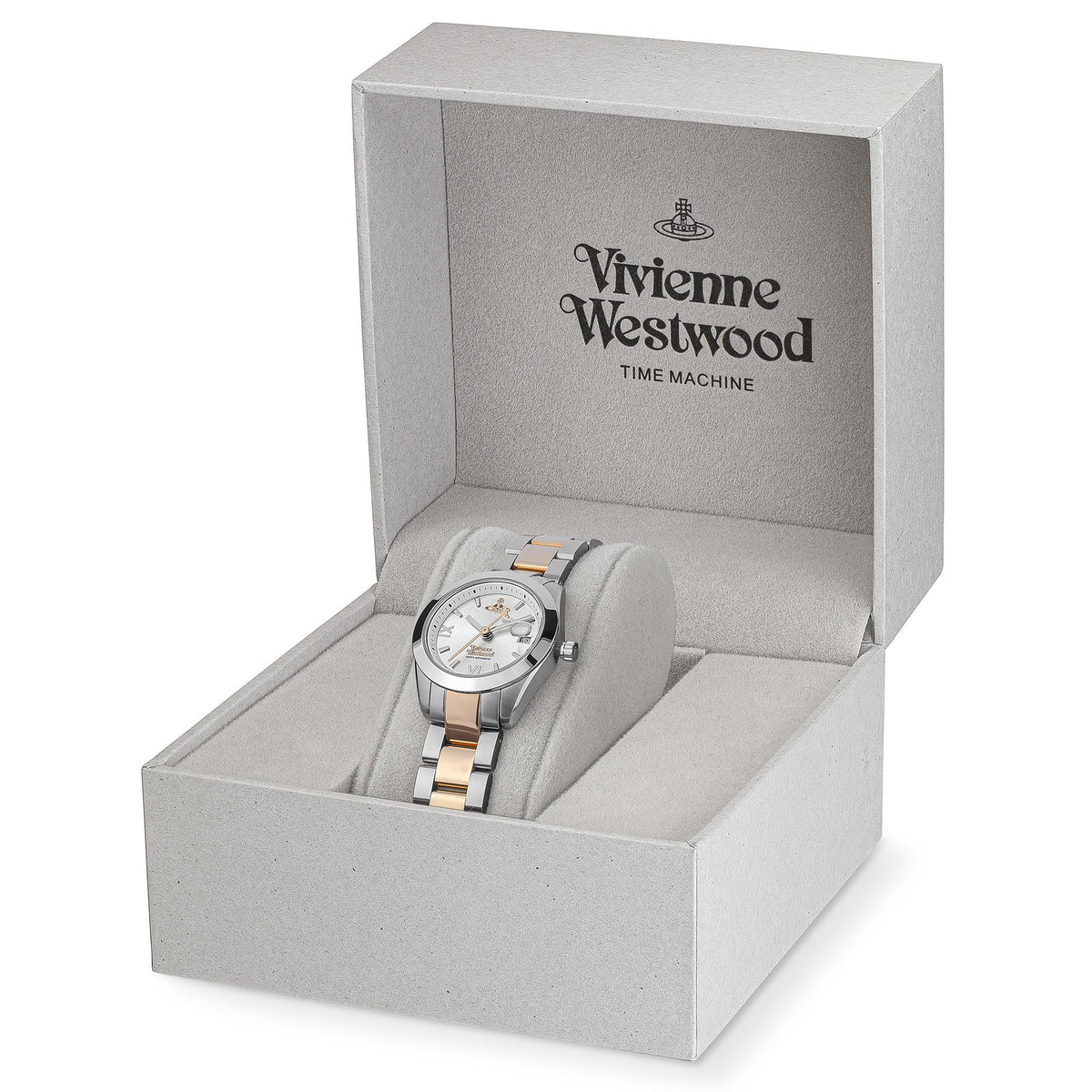 Ladies watch in presentation box with silver dial and two-tone stainless steel bracelet
