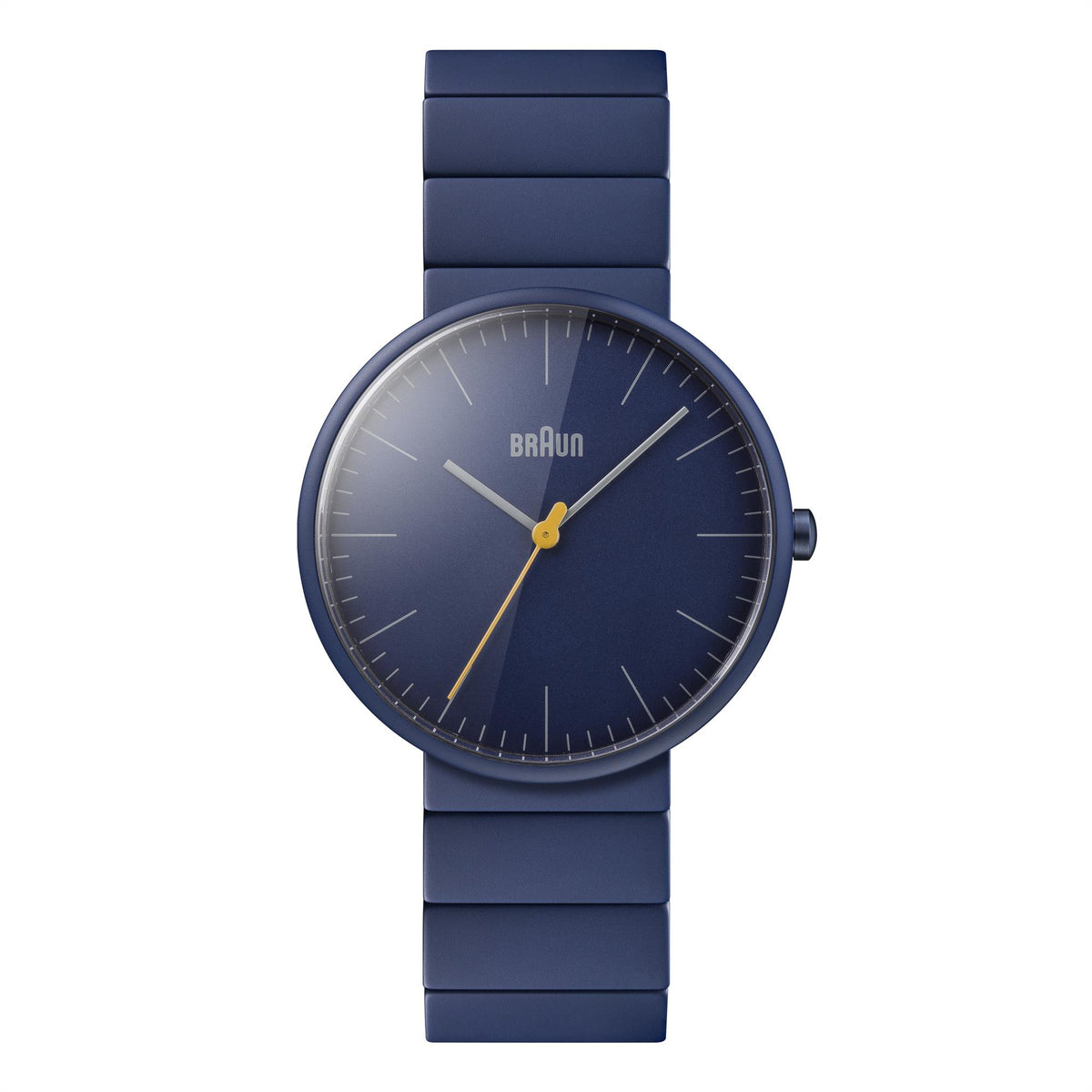 Braun Quartz bracelet watch with navy strap and blue dial, gold hands