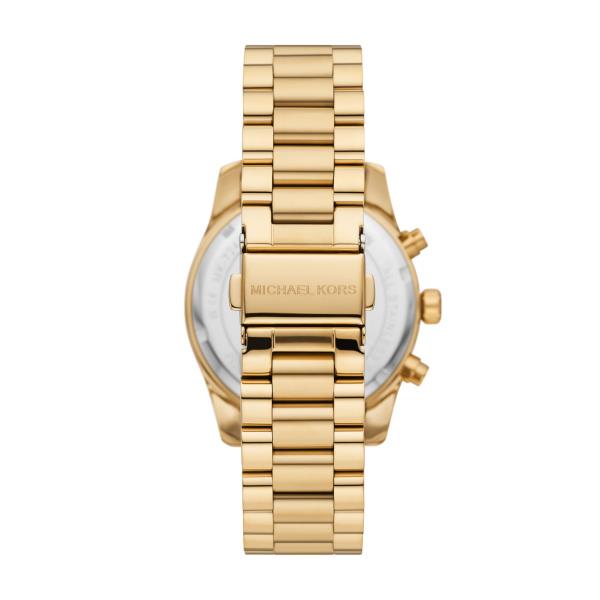Michael Kors Lexington MK7241 rear view showing metallic bracelet with engraved brand logo deployment clasp