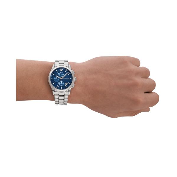 Emporio Armani Paolo AR11528 mens quartz timepiece with a blue dial styled on a wrist