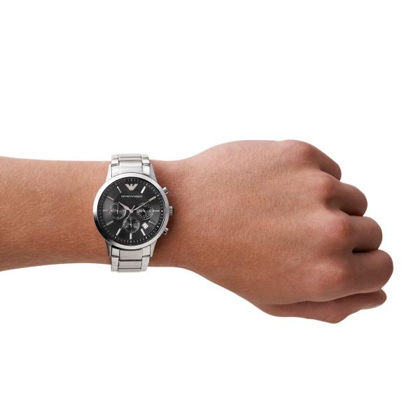 Emporio Armani Renato AR2434 wrist shot showing steel case profile and black dial layout