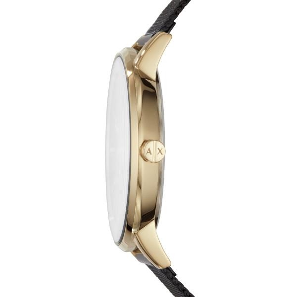 Armani Exchange Lola AX5548 side profile showing polished steel case and branded crown