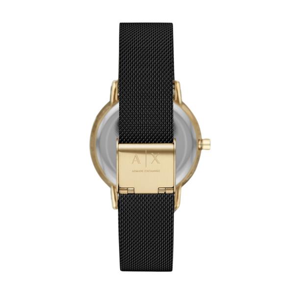 Armani Exchange Lola AX5548 rear view detailing mesh steel bracelet with engraved logo foldover clasp