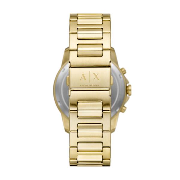 Armani Exchange back view showing steel bracelet clasp engraved with brand logo