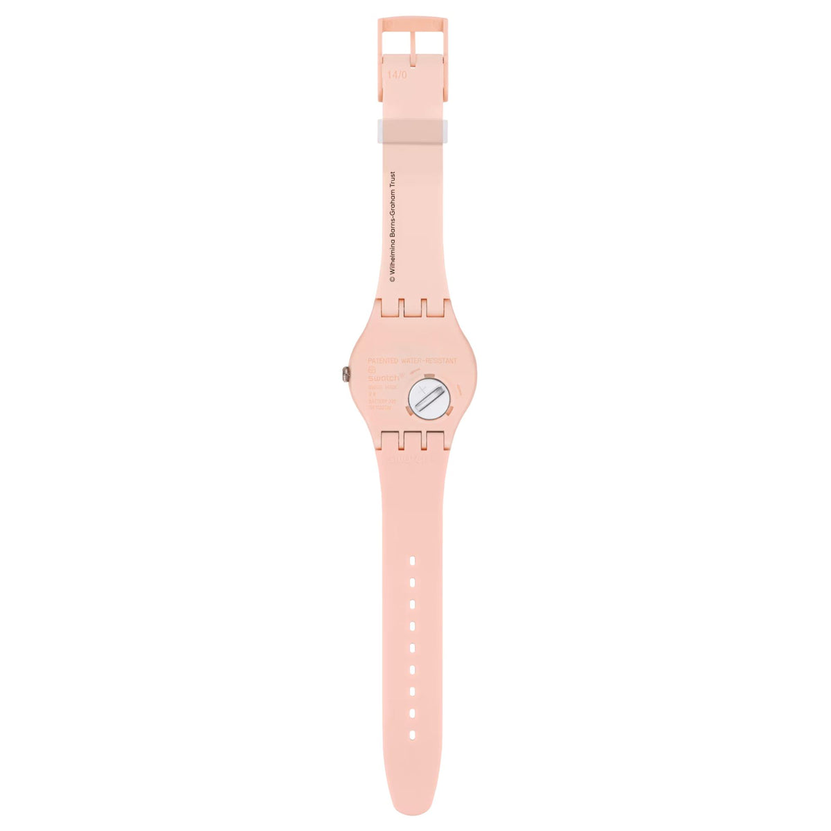 Pink silicone watch strap with buckle clasp and round watch case