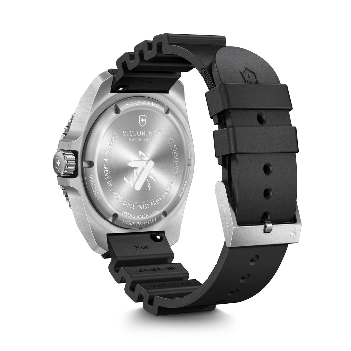 Men's quartz dive watch with silver case and black rubber strap