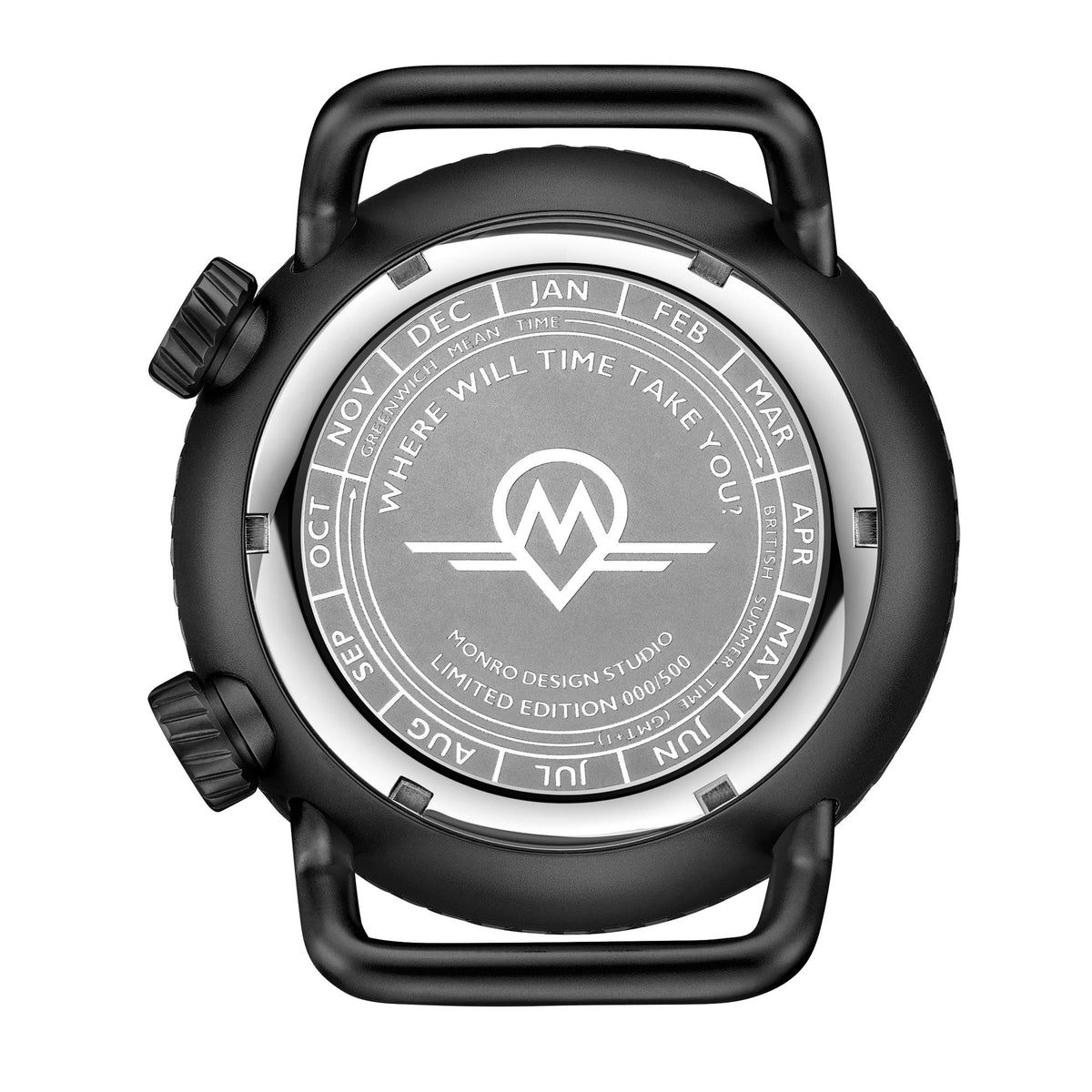 Monro Adventure MA-7 limited edition engraved stainless steel caseback detail