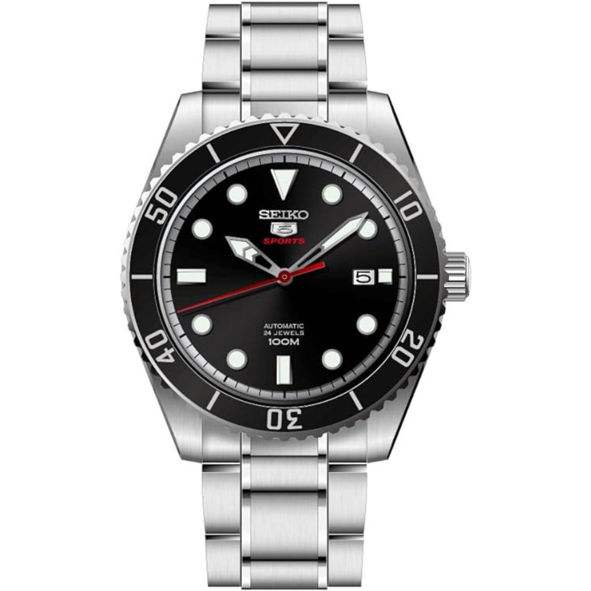 Seiko Sports SRPB91K1 black dial front view
