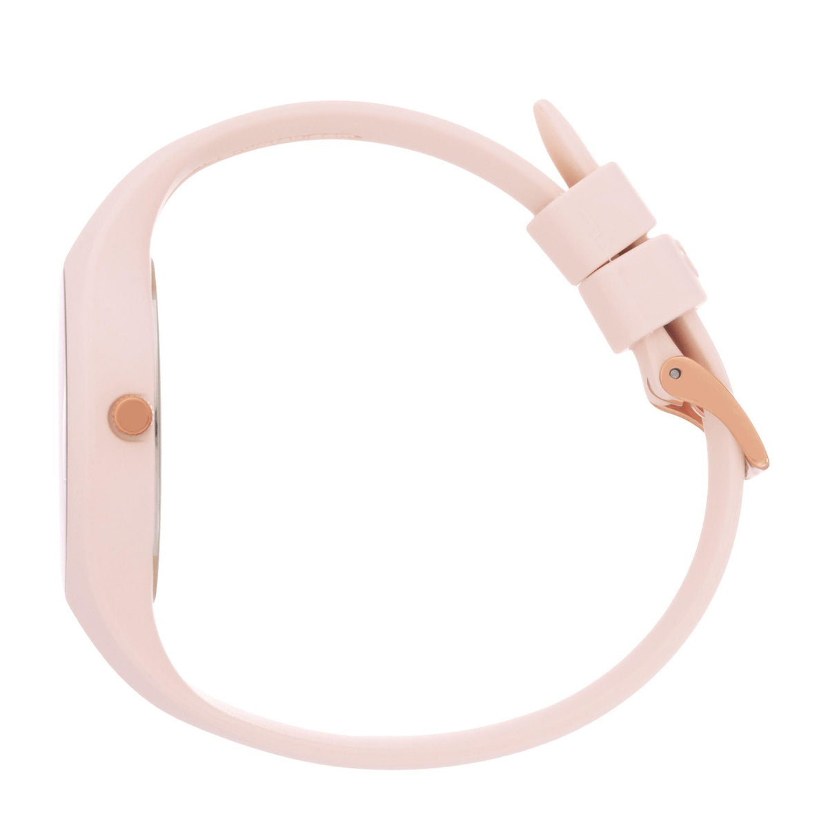 Nude silicone strap watch with rose-gold buckle and perforations along the band