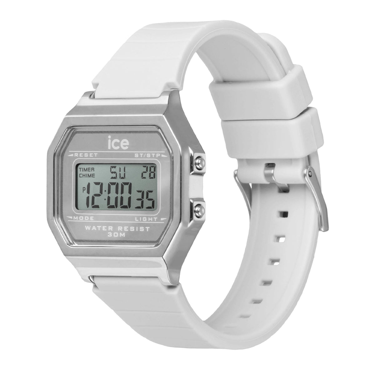 ICE white silicone digital retro watch with metal case and LCD display