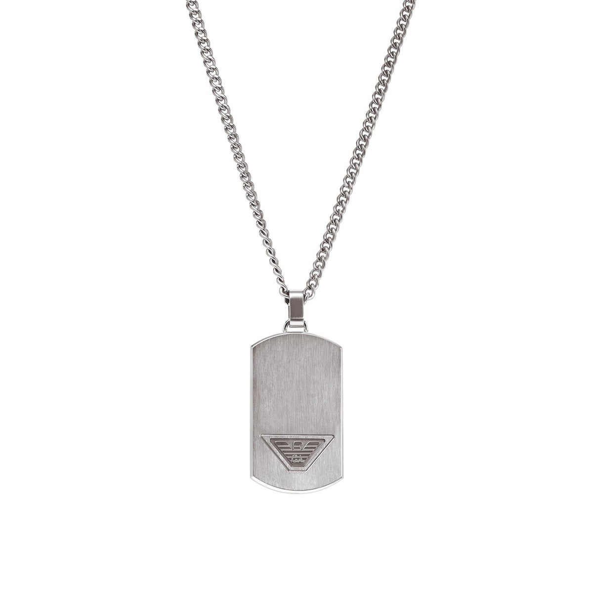Stainless steel dog tag pendant on chain with small emblem engraving