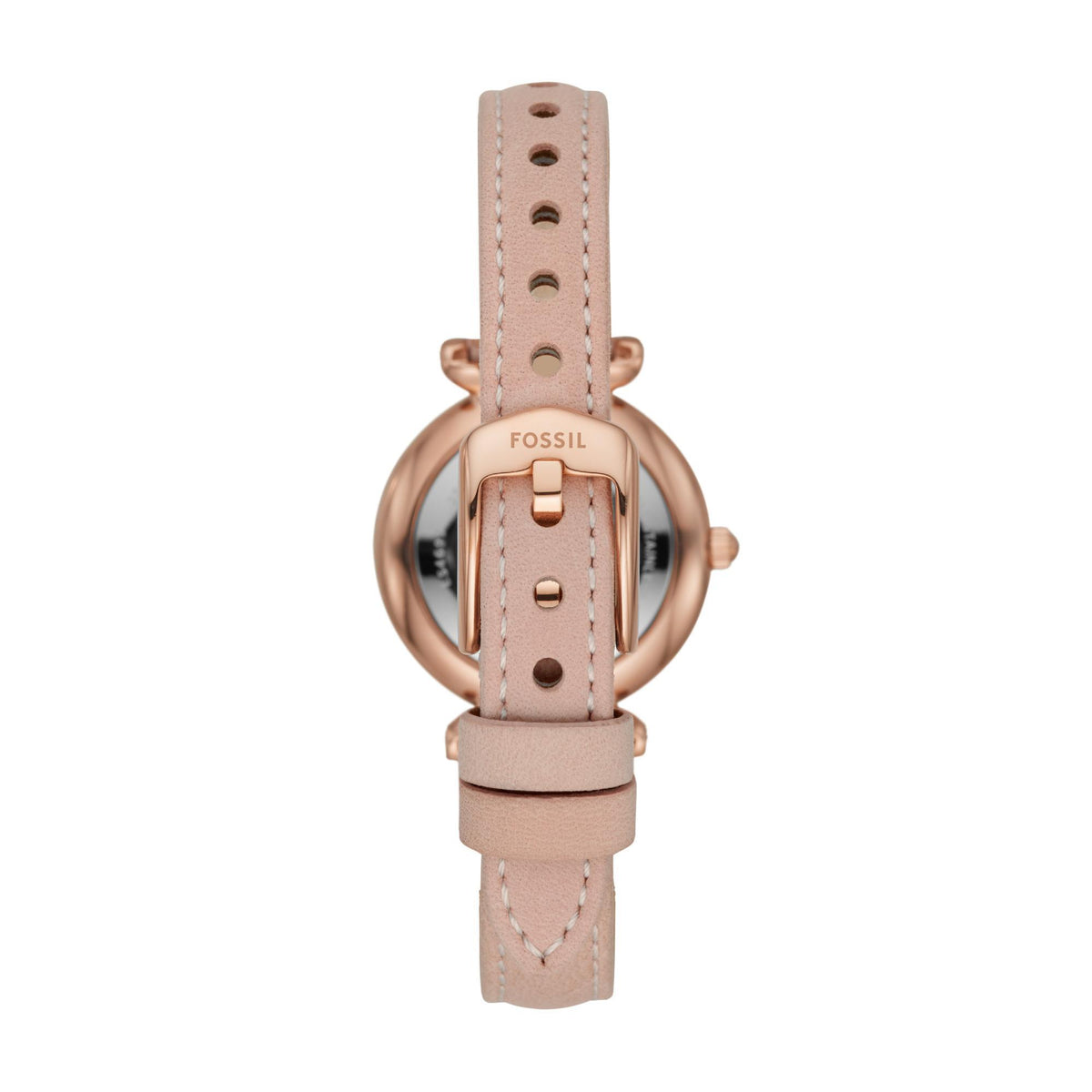 Fossil Carlie ES4699 back view detailing leather strap buckle and case back