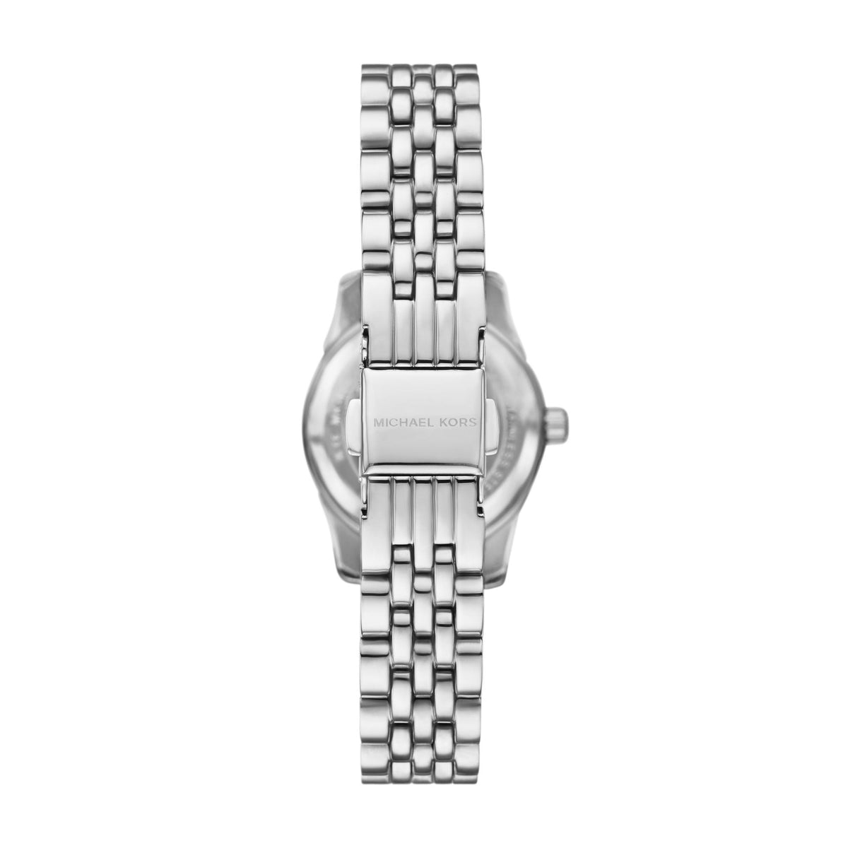 Women's Michael Kors stainless steel watch with bracelet, case back and crown detail