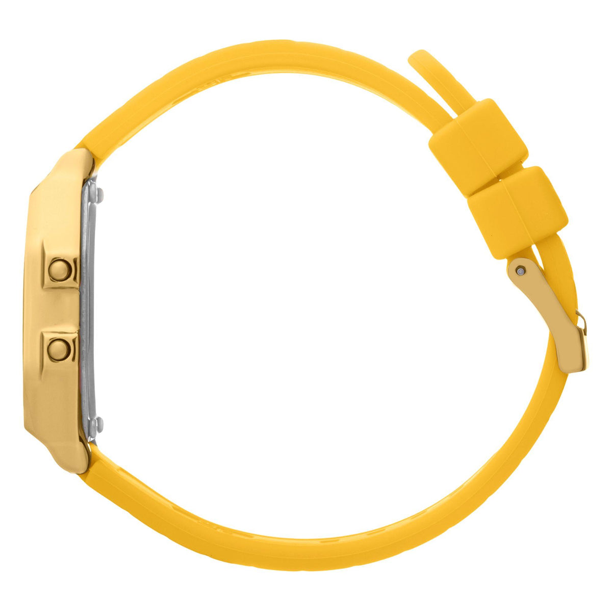 Light yellow silicone watch strap with gold-tone buckle and pin, no watch face visible