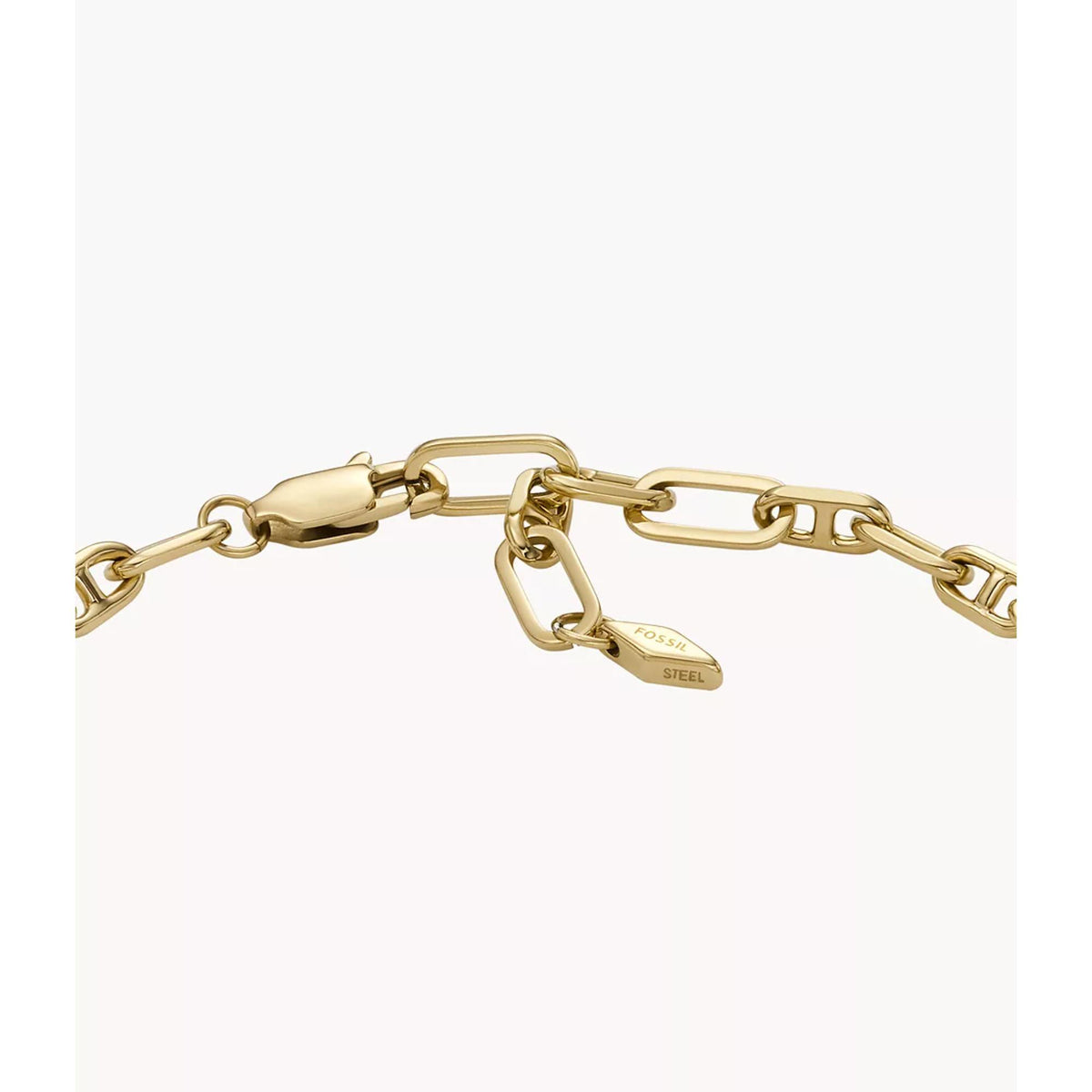 Gold-tone chain bracelet with toggle clasp and mother-of-pearl crest charm