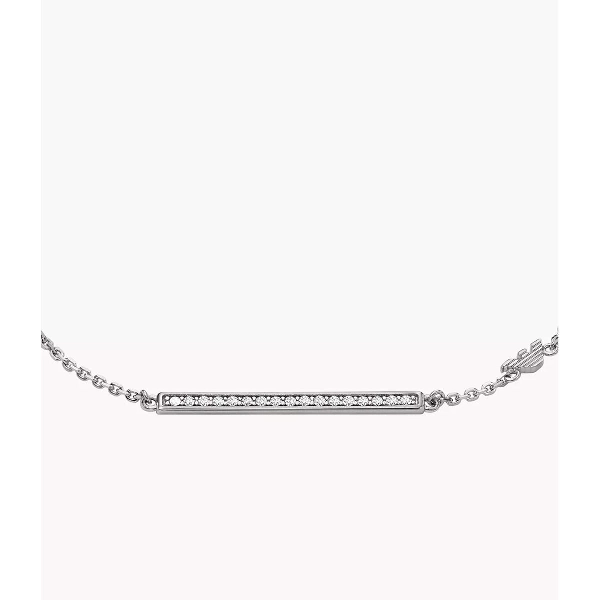 Sterling silver bracelet with crystal bar detail along the center and chain links