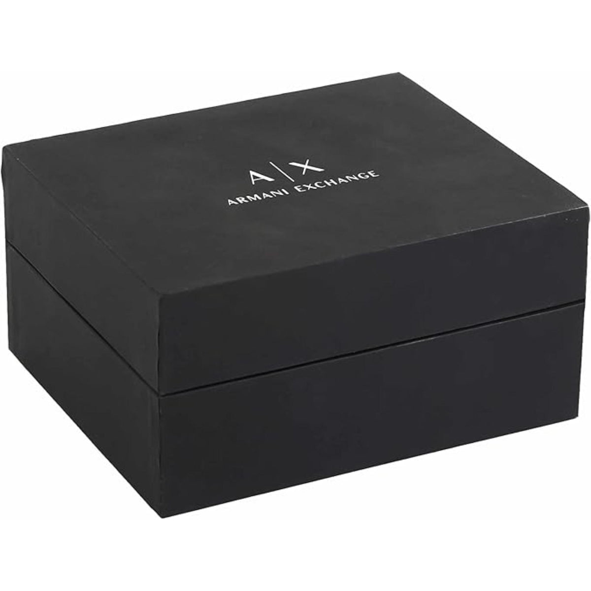 Black Armani Exchange watch gift box with logo on lid