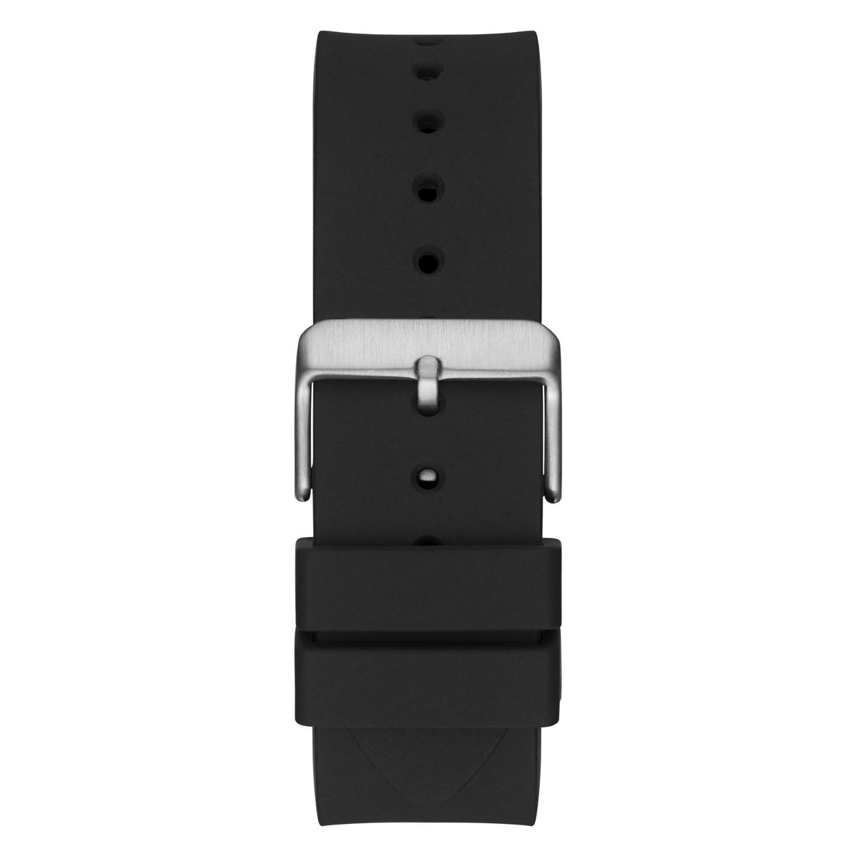 Men's black silicone watch strap with silver buckle and keeper