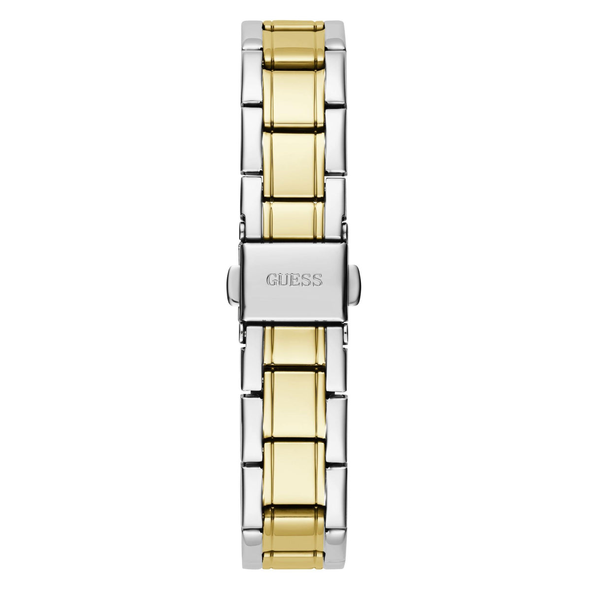 Two-tone metal watch bracelet with clasp and central band in silver and gold