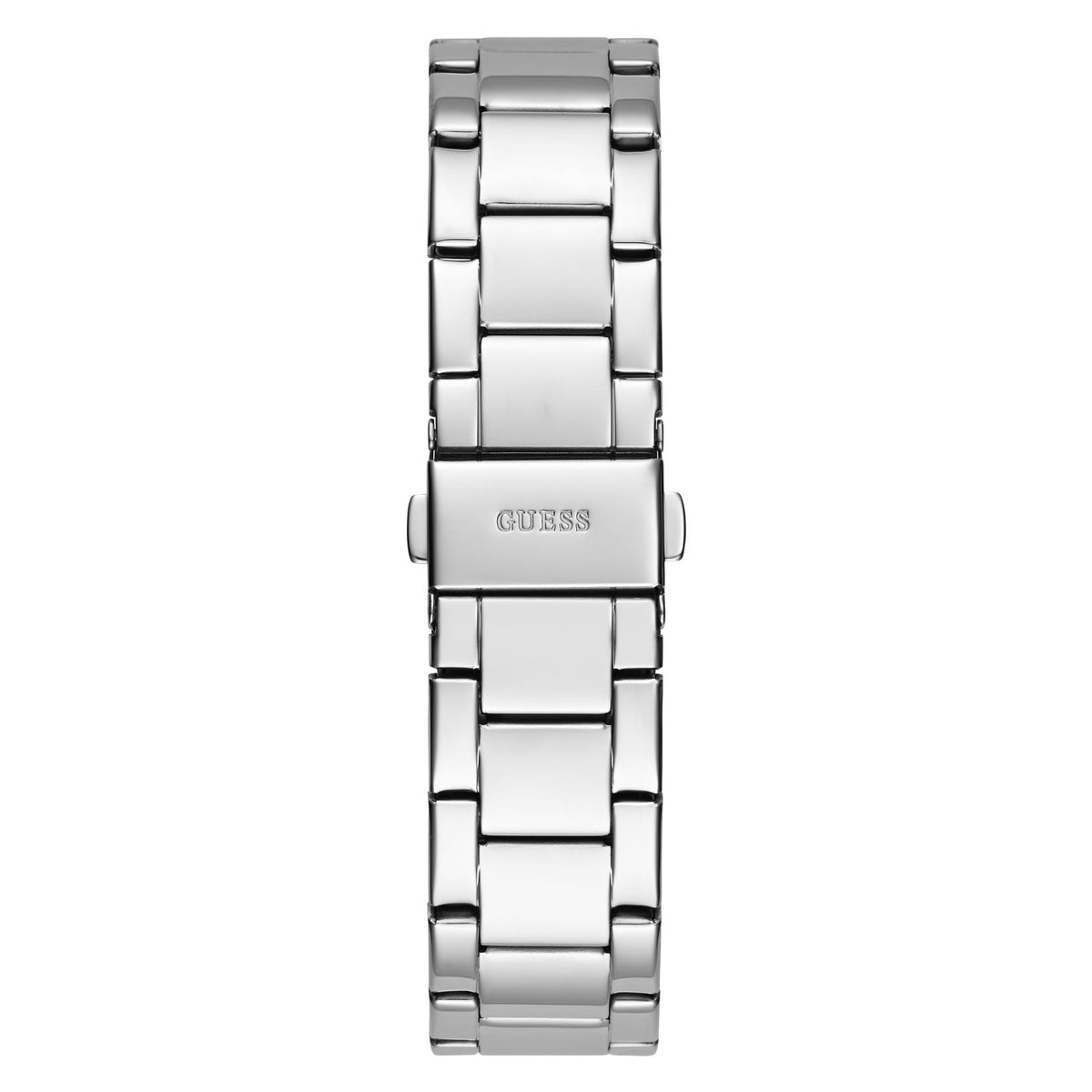 Silver-tone analog watch bracelet and clasp with stainless steel links