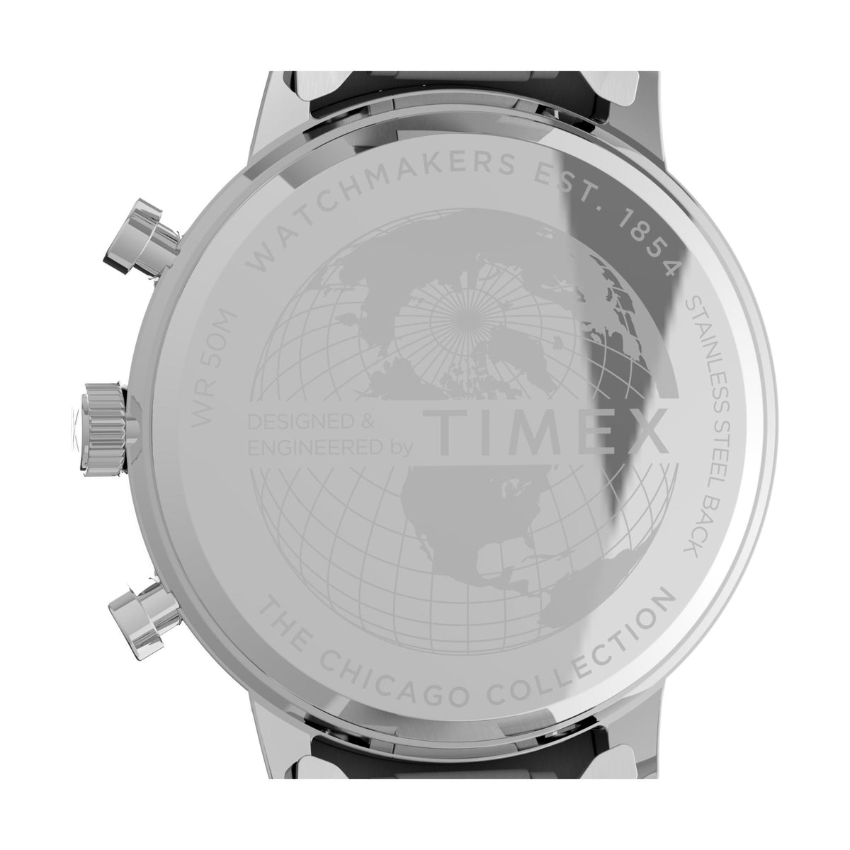 Men's 45mm chronograph watch with black dial and stainless steel case