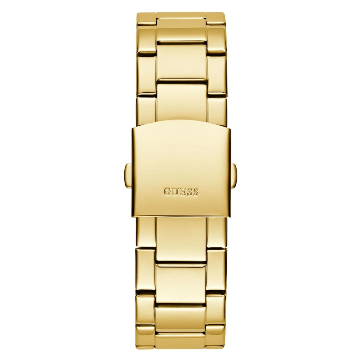 Men's gold tone watch with engraved caseback and matching link bracelet