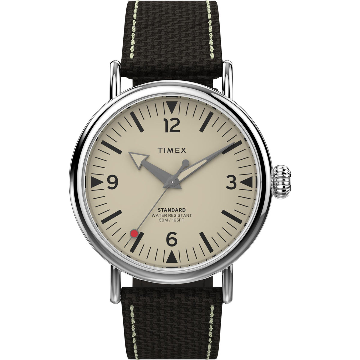 Timex Waterbury 40mm men's quartz watch with cream dial and black fabric strap