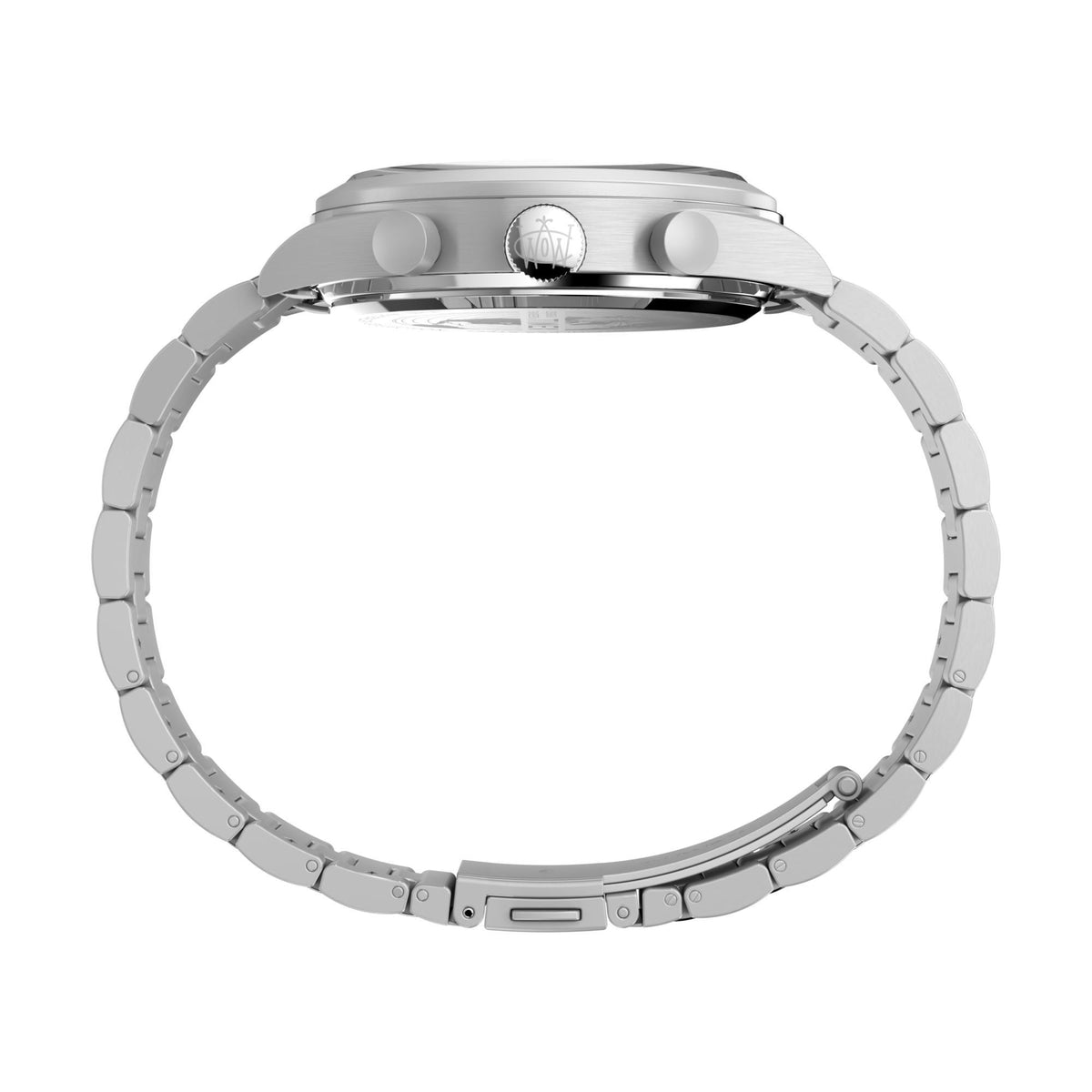Timex Waterbury men's stainless steel chronograph watch caseback with link bracelet