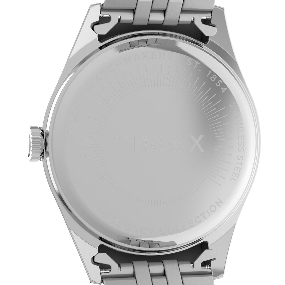Timex ladies quartz watch case back close-up with water-resistant markings
