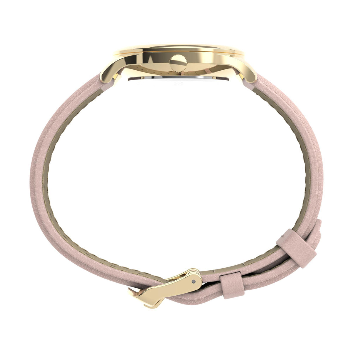 Timex Easy Reader watch with light pink leather strap and gold-tone buckle