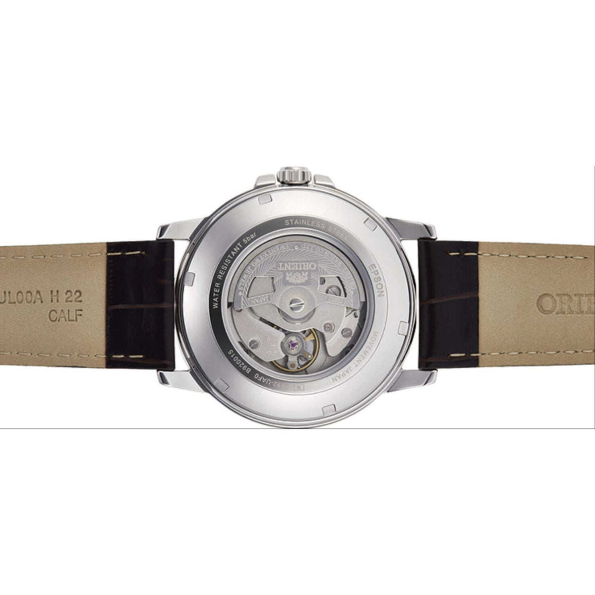 Orient RA-AA0C06E39B exhibition caseback revealing automatic movement.