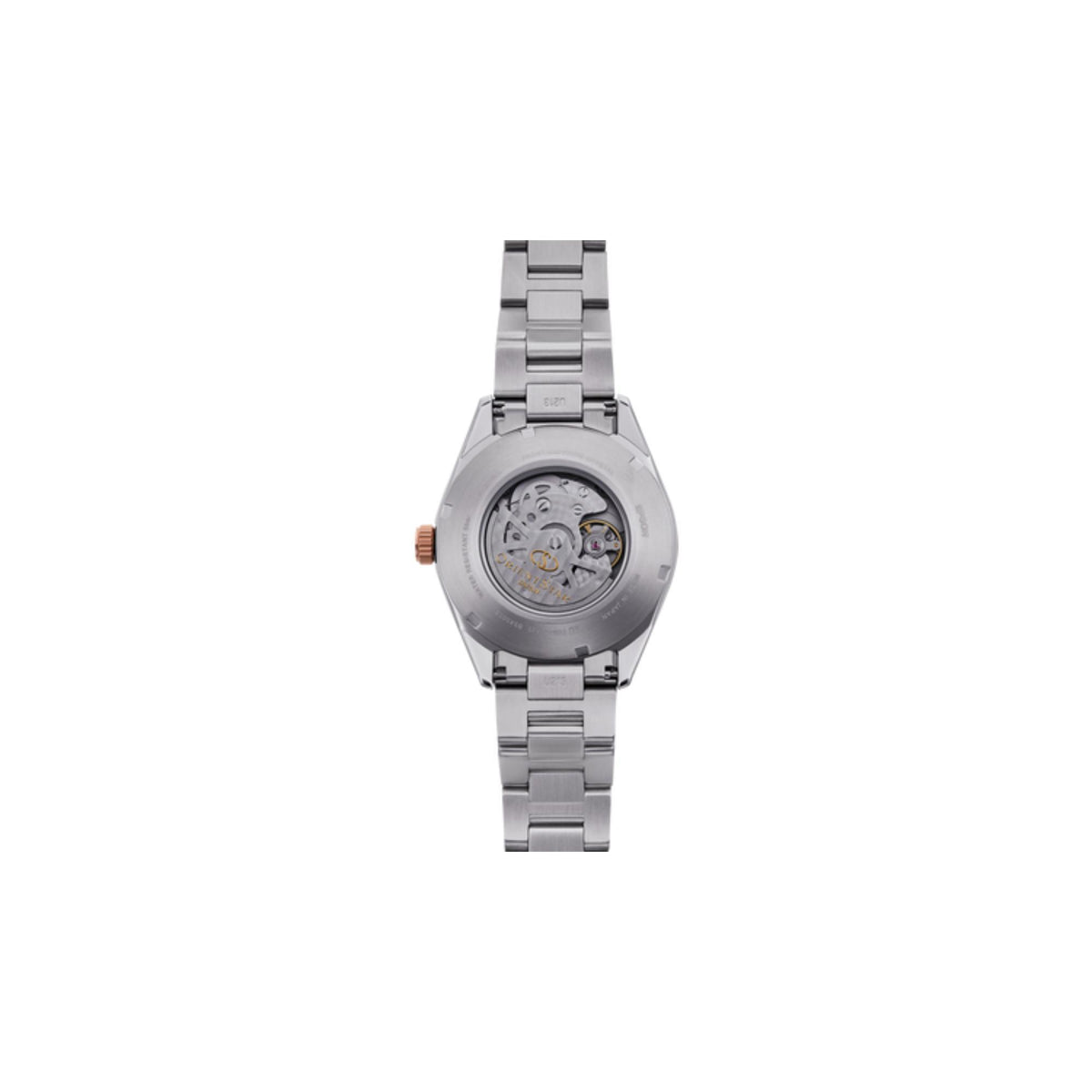 Stainless steel automatic wristwatch with white dial and visible side profile with crown.