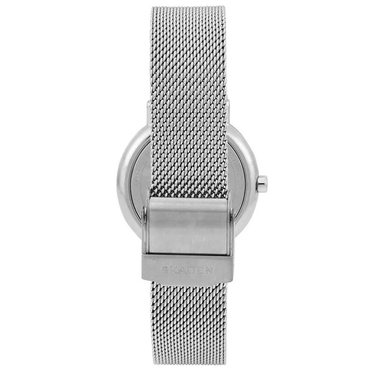 Rear View Showing Silver Steel Mesh Strap Clasp on Skagen Signatur Lille SKW2692