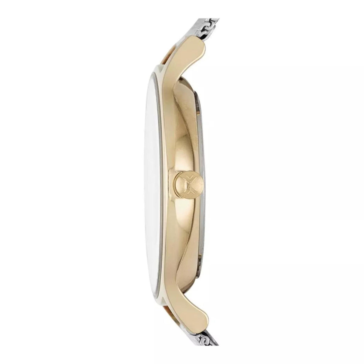 Side profile of the Skagen Anita Lille SKW2340 ladies watch showing the gold-tone case and textured crown