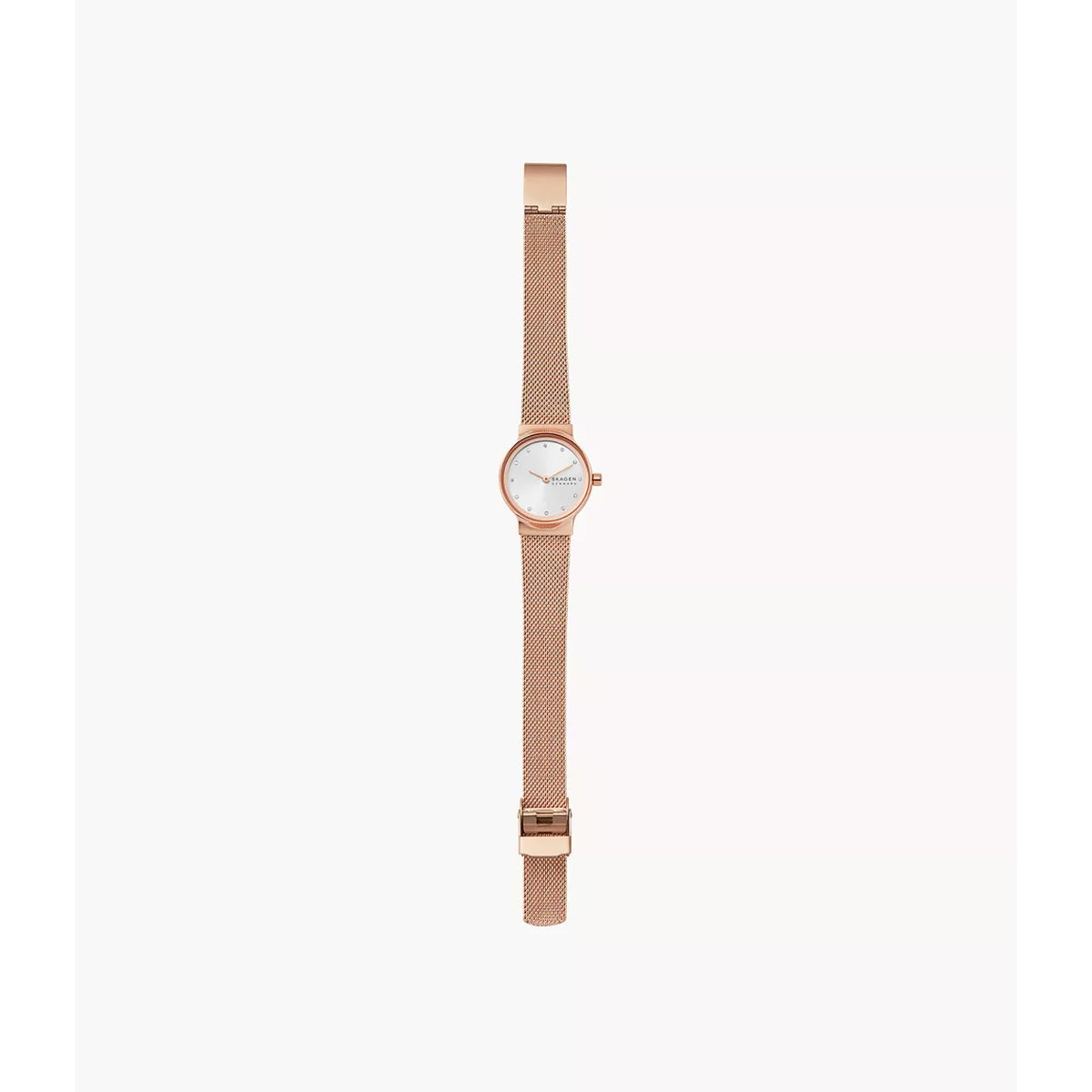 Skagen Freja wristwatch with white dial and rose gold mesh strap, round case