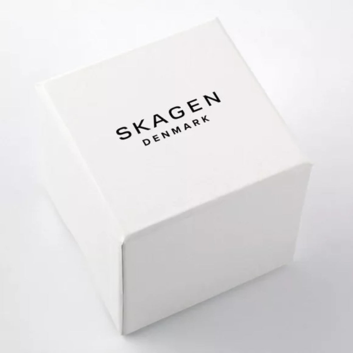 White branded presentation box for the Skagen watch