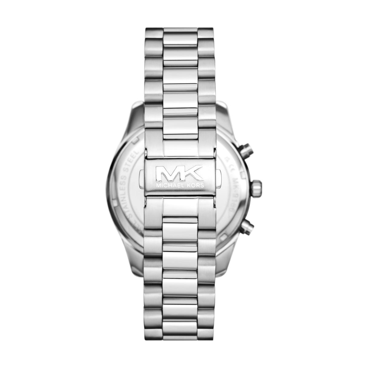Stainless steel watch with metallic face and linked metal bracelet