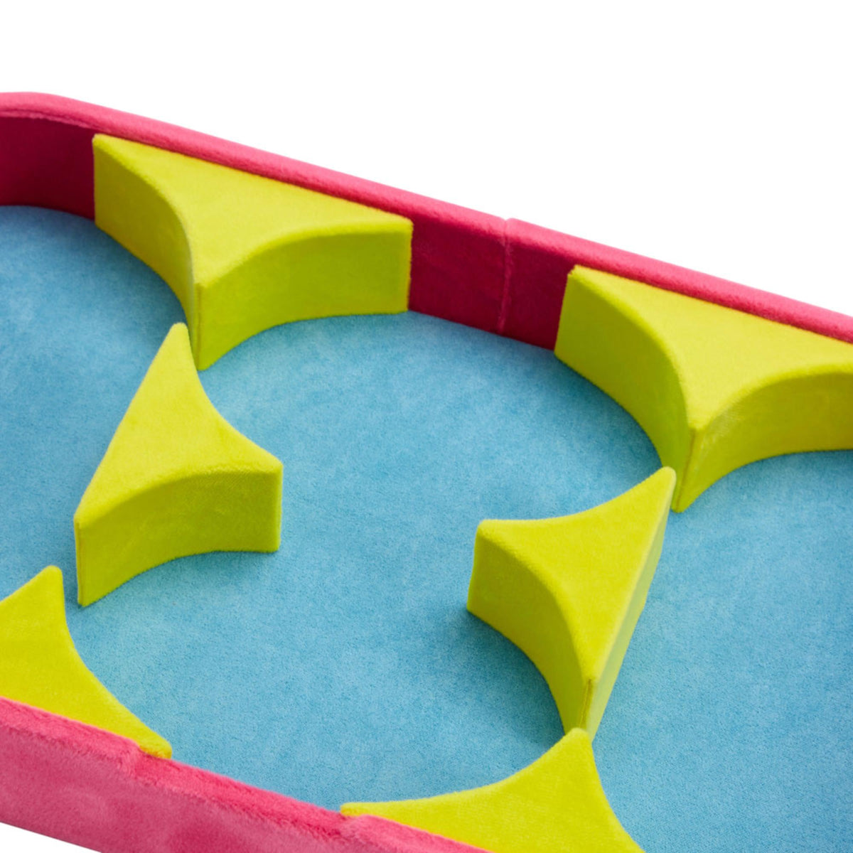 Medium tray interior with pink edge and blue base, featuring yellow foam star pieces