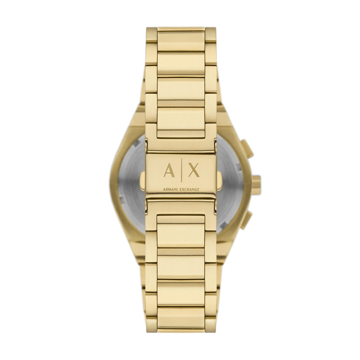 Armani Exchange Sync AX4180 back view showing steel bracelet clasp engraved with brand logo