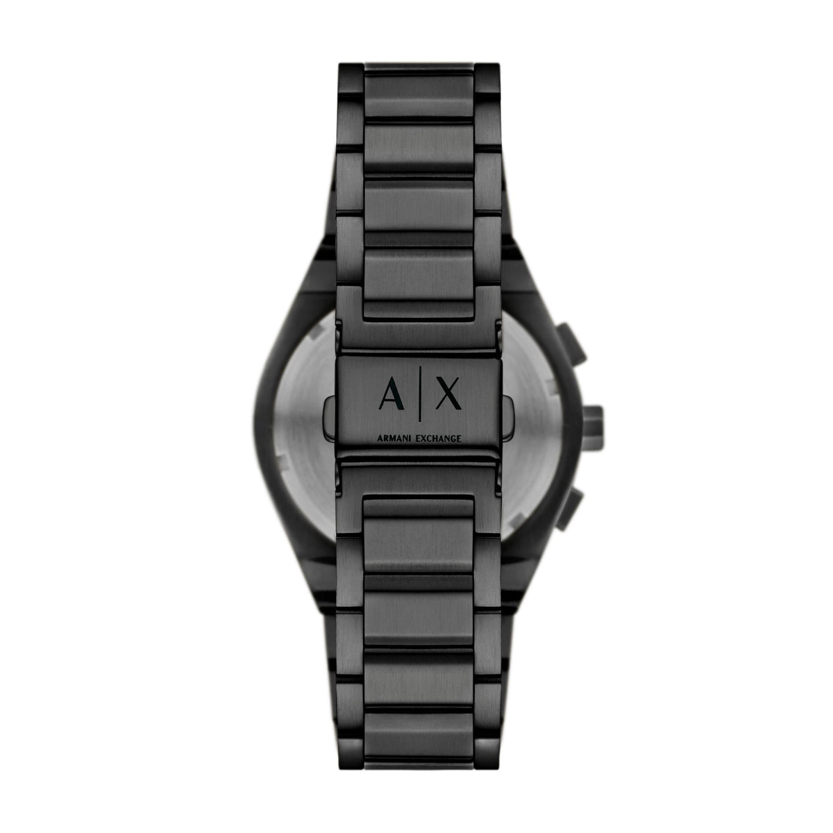 Armani Exchange Sync AX4183 back view showing steel bracelet clasp engraved with brand logo