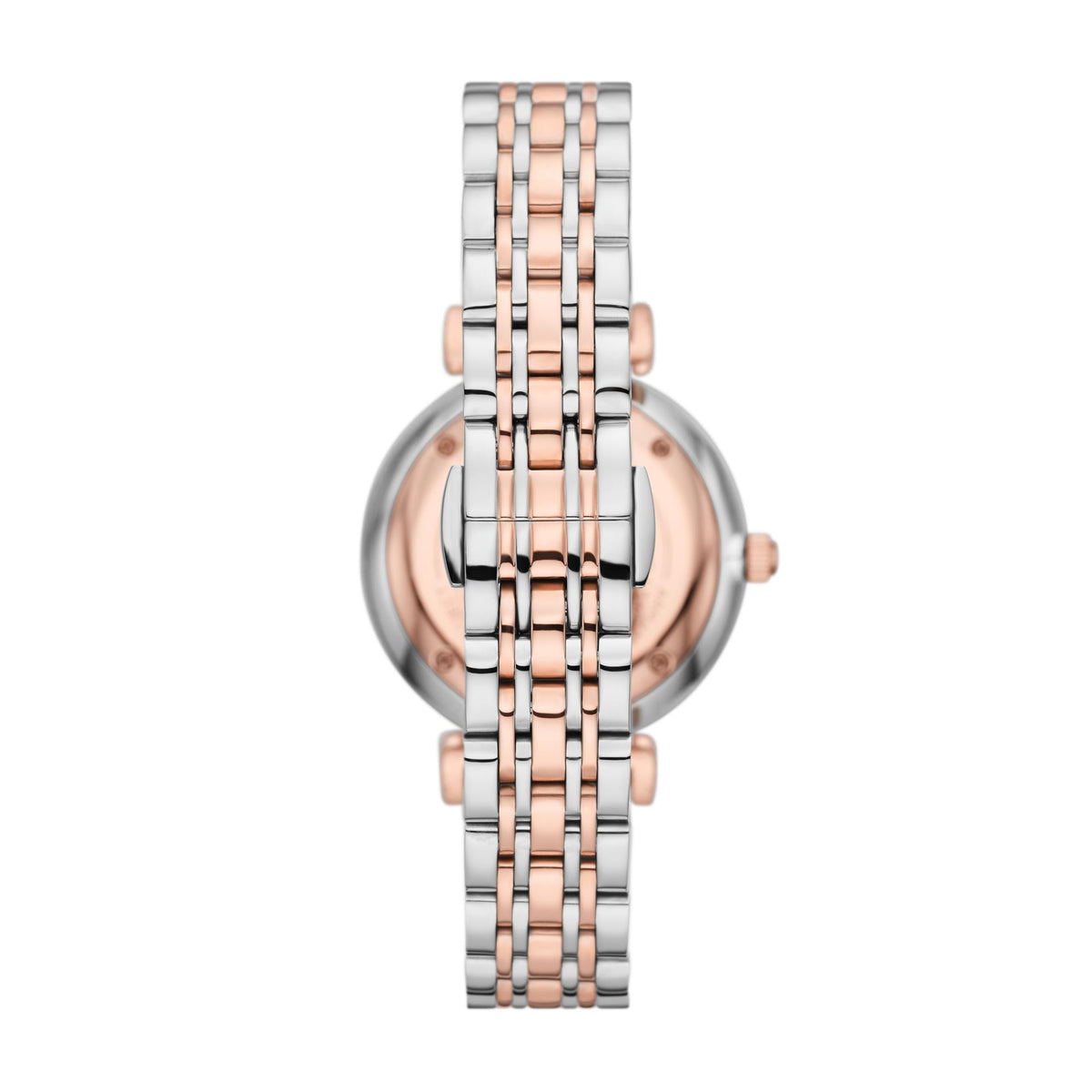 Emporio Armani Gianni T-Bar AR11537 rear view displaying link bracelet with folding clasp